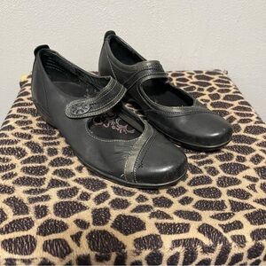 Aetrex Top Strap Mary Jane Comfort Shoes Black Leather Casual Womens 8.5